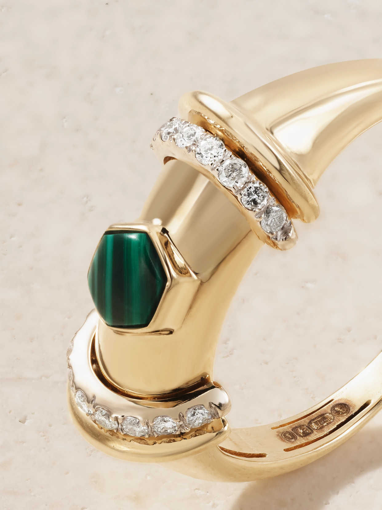 L'atelier Nawbar Warrior Hex 18-karat Gold, Rhodium-plated, Malachite And Diamond Ring In Green