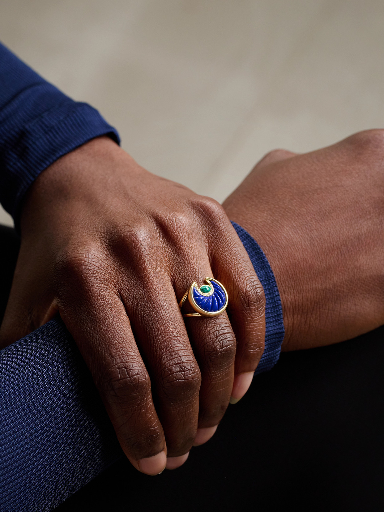 L'atelier Nawbar Circus Moon Small 18-karat Gold Multi-stone Ring In Blue