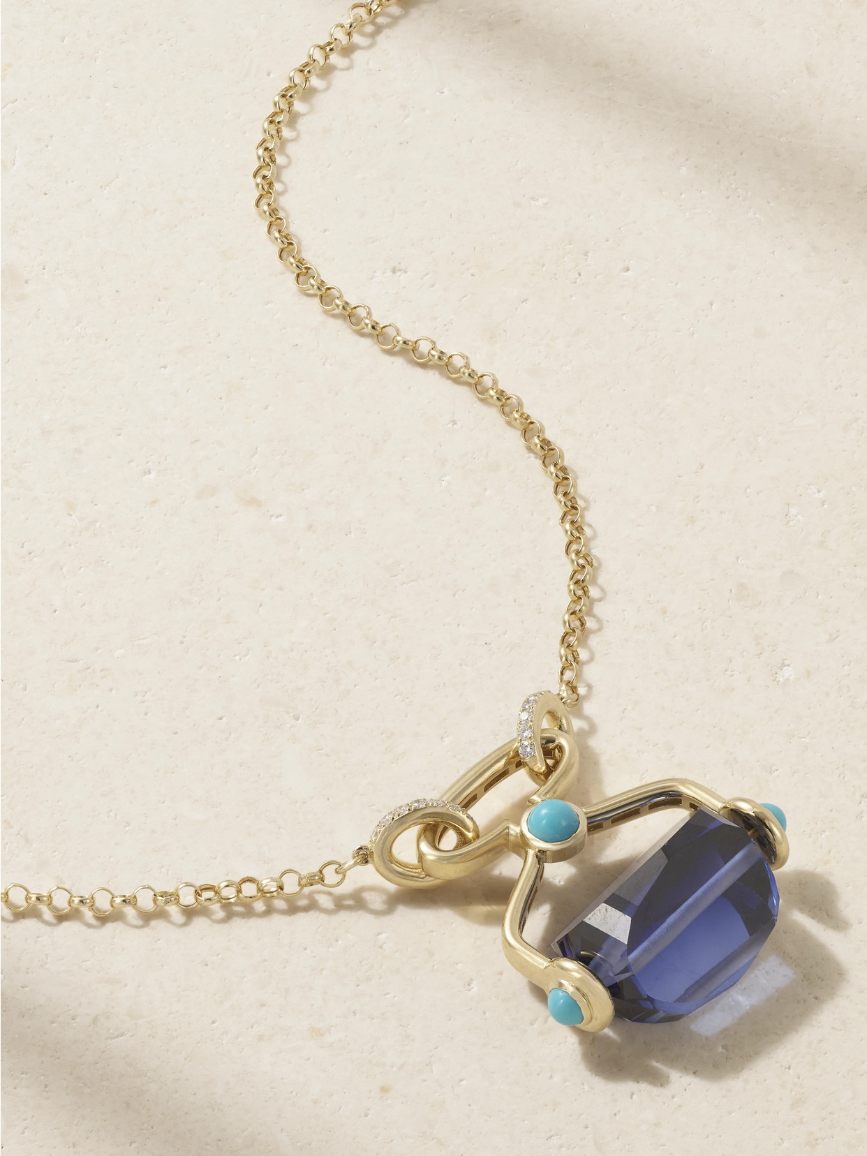 L'atelier Nawbar Neo Queen Big 18-karat Gold Multi-stone Necklace In Blue