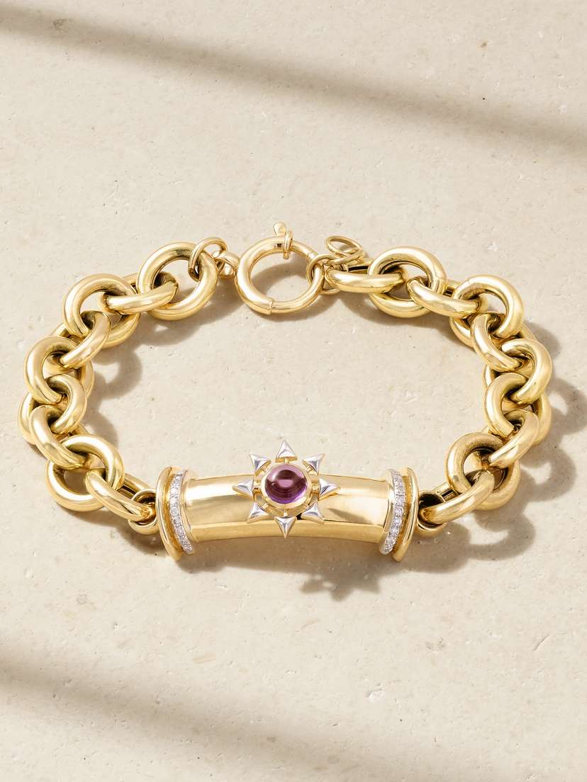 L’Atelier Nawbar Star Seed 18-karat Gold, Amethyst And Diamond Bracelet