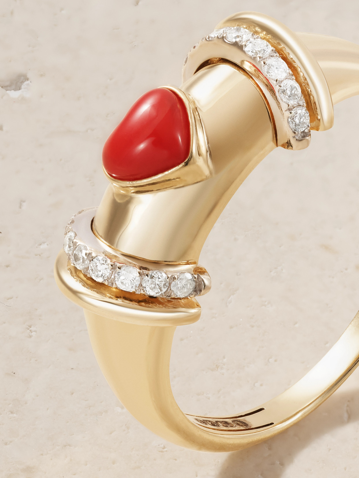 L'atelier Nawbar Warrior Venus 18-karat Gold, Rhodium-plated, Coral And Diamond Ring In Red