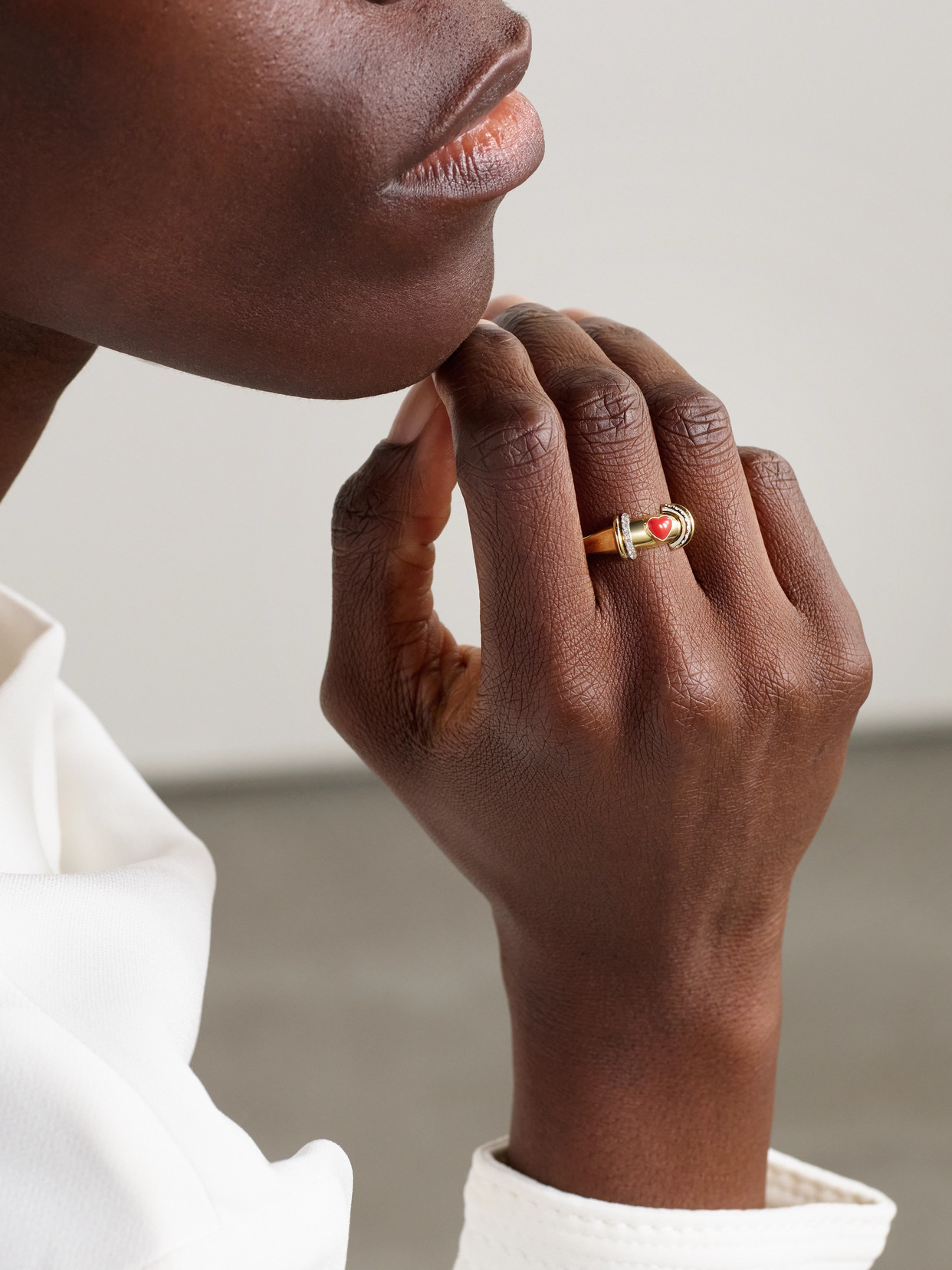 L'atelier Nawbar Warrior Venus 18-karat Gold, Rhodium-plated, Coral And Diamond Ring In Red