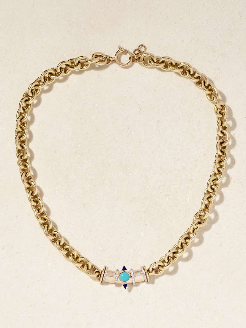 L’Atelier Nawbar Tuxedo Mask 18-karat Gold Multi-stone Necklace