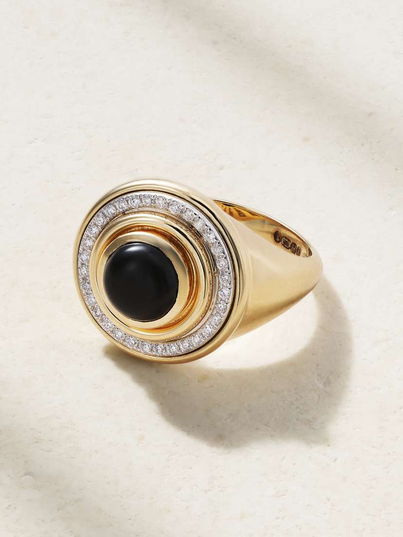 L’Atelier Nawbar Mimete 18-karat Gold, Onyx And Diamond Pinky Ring
