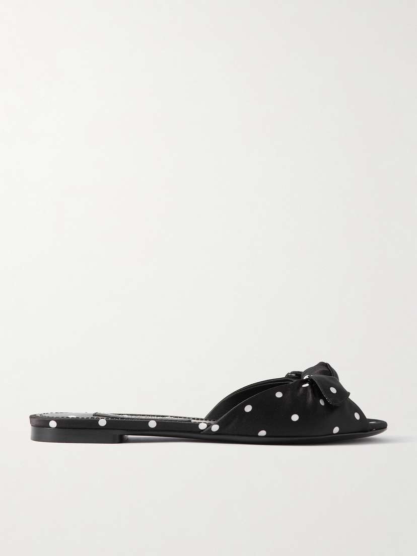 Dolce & Gabbana Bianca Bow-embellished Polka-dot Satin-twill Slides