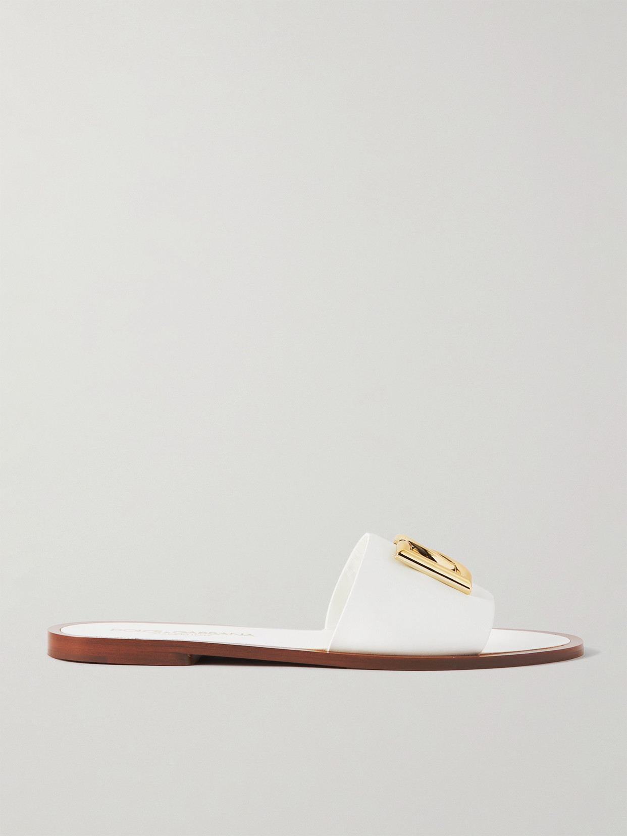 Dolce & Gabbana Bianca Embellished Leather Slides In White