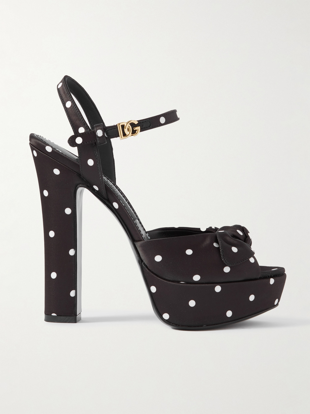 Dolce & Gabbana Keira Embellished Polka-dot Satin Sandals In Black