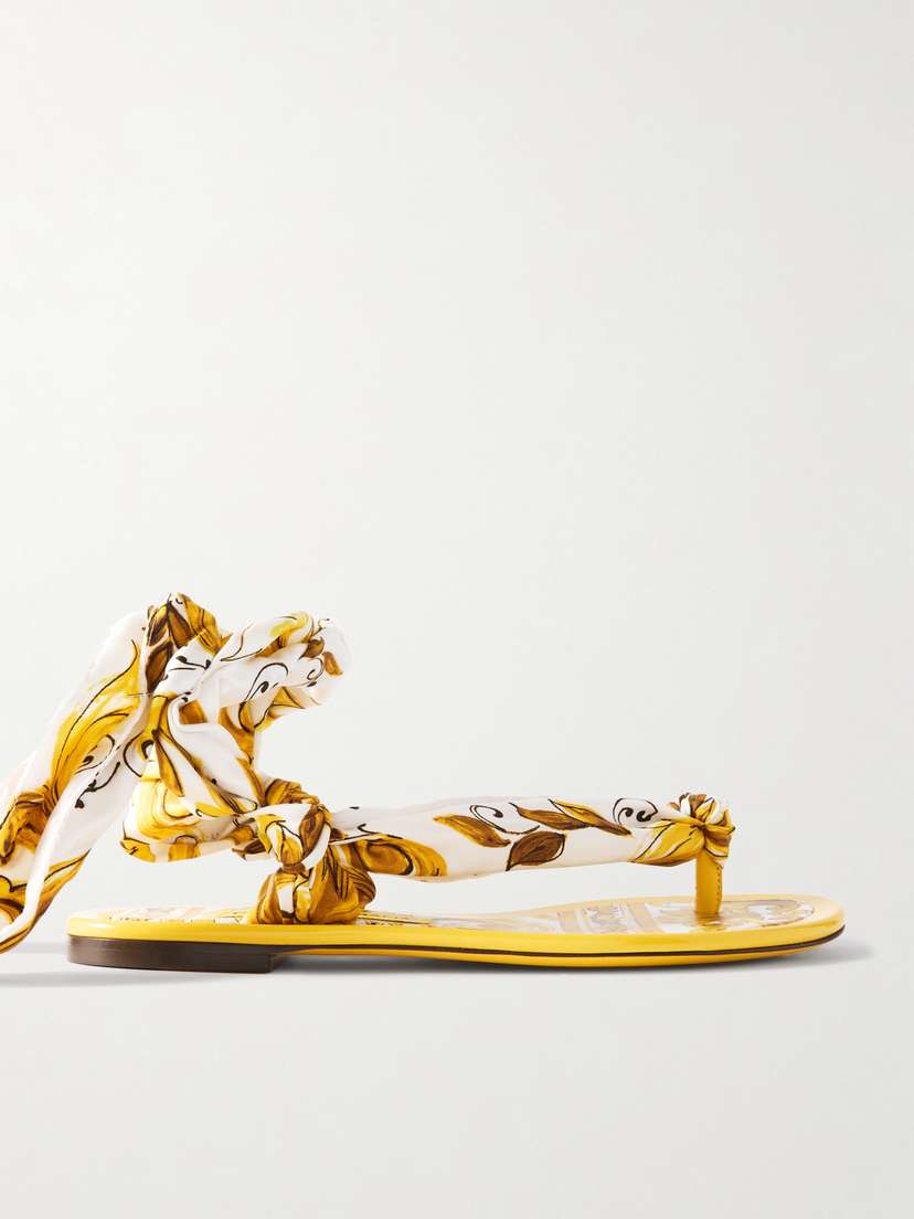Dolce & Gabbana Maiolica Capri Scarf Leather-trimmed Printed Twill Sandals