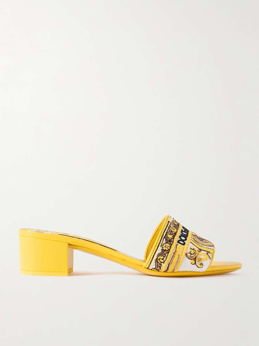 Dolce & Gabbana Maiolica Karol Leather-trimmed Canvas-jacquard Sandals