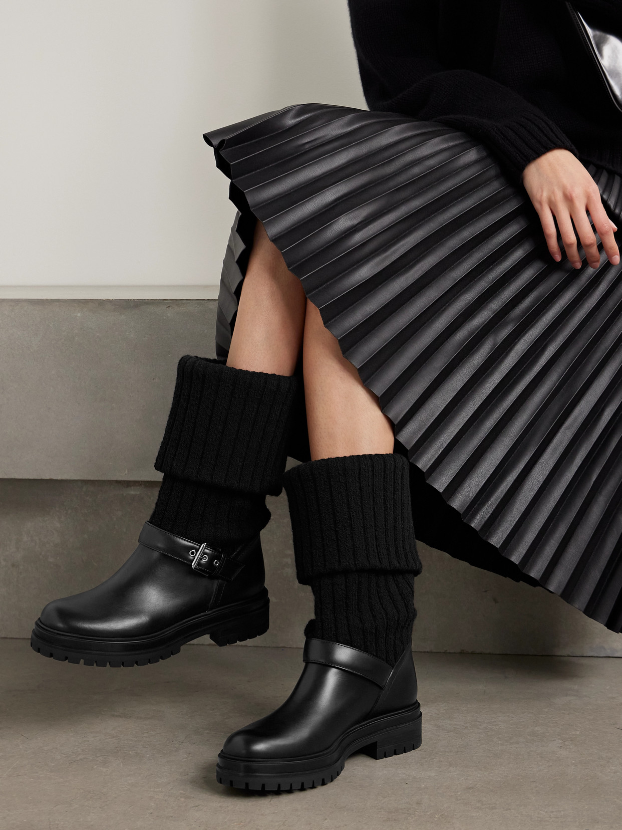 Gianvito Rossi Black Leather And Fabric Thurso Boots In Black
