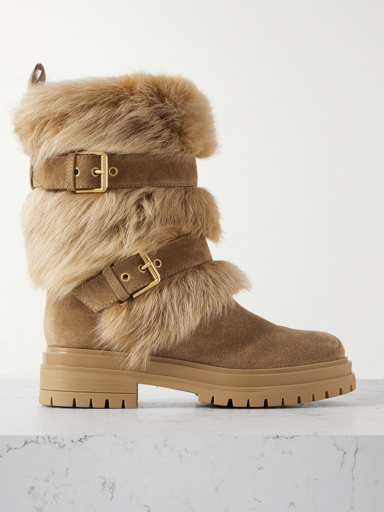 Gianvito Rossi - Maverick 35 Shearling And Suede Snow Boots - Brown