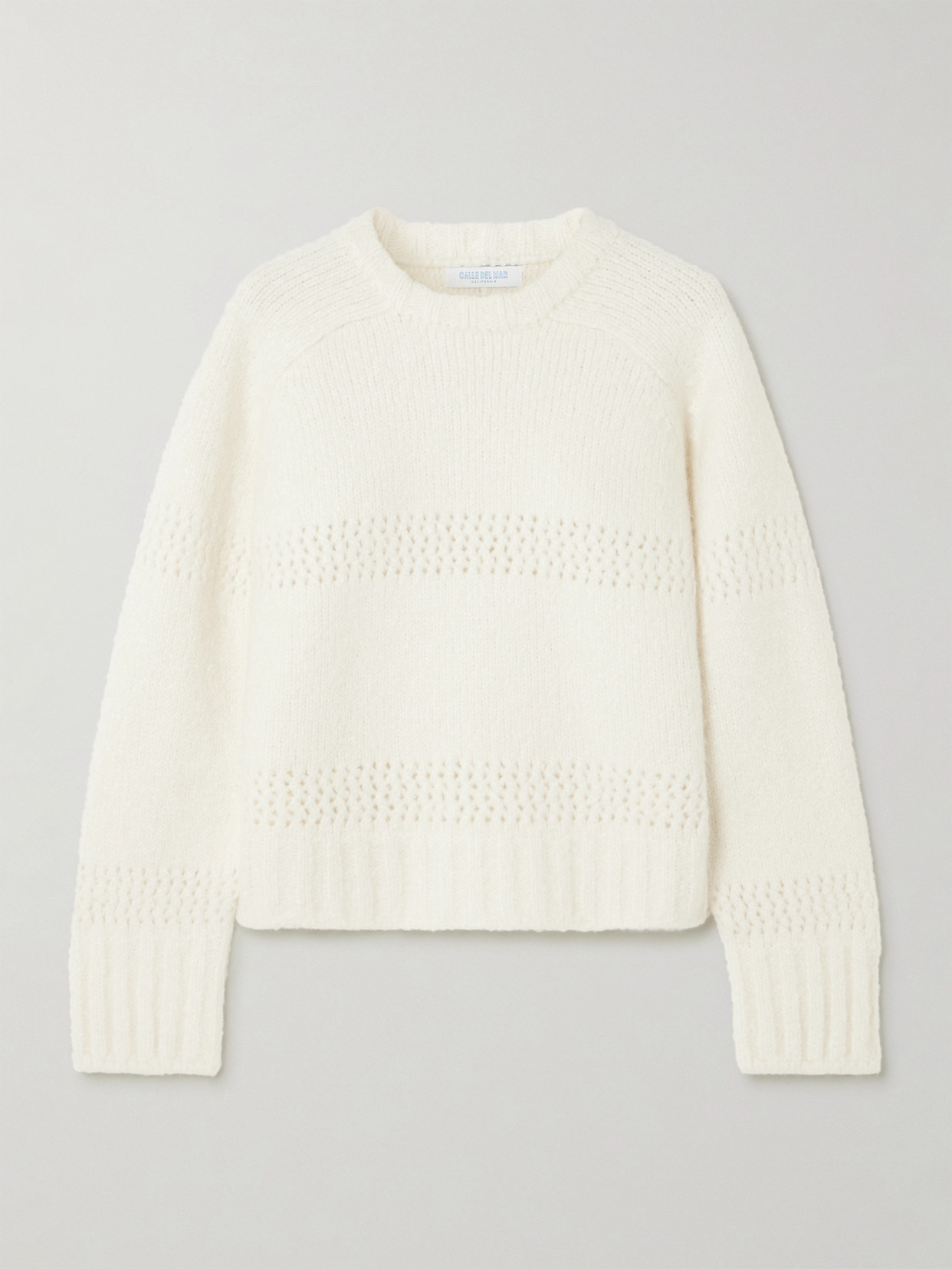 Calle Del Mar Pointelle-knit Cashmere And Silk-blend Sweater In Cream
