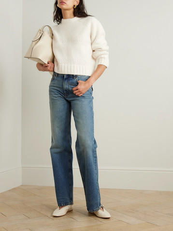 Calle Del Mar Pointelle-knit cashmere and silk-blend sweater