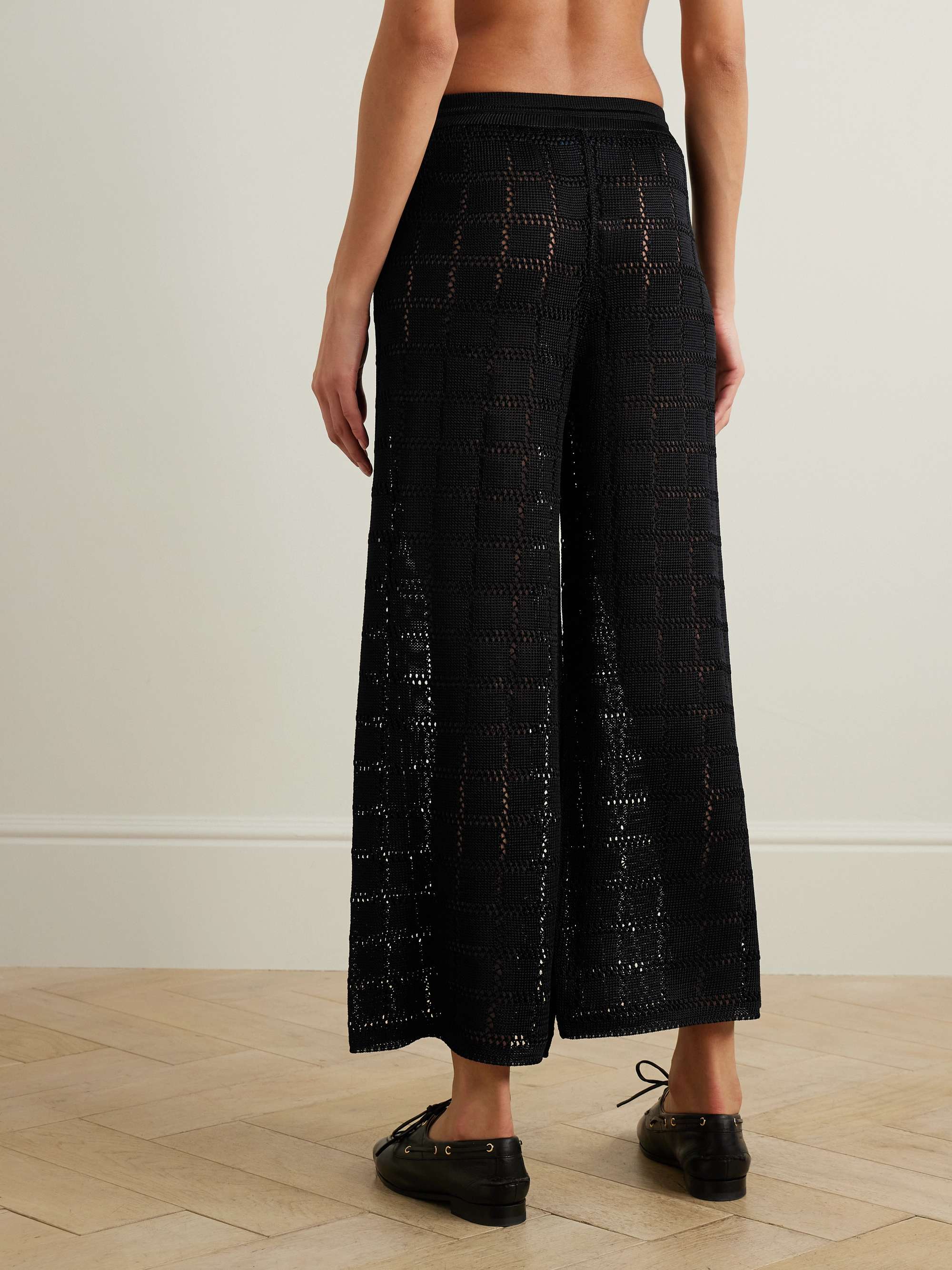 CALLE DEL MAR Cropped crochet-knit wide-leg pants