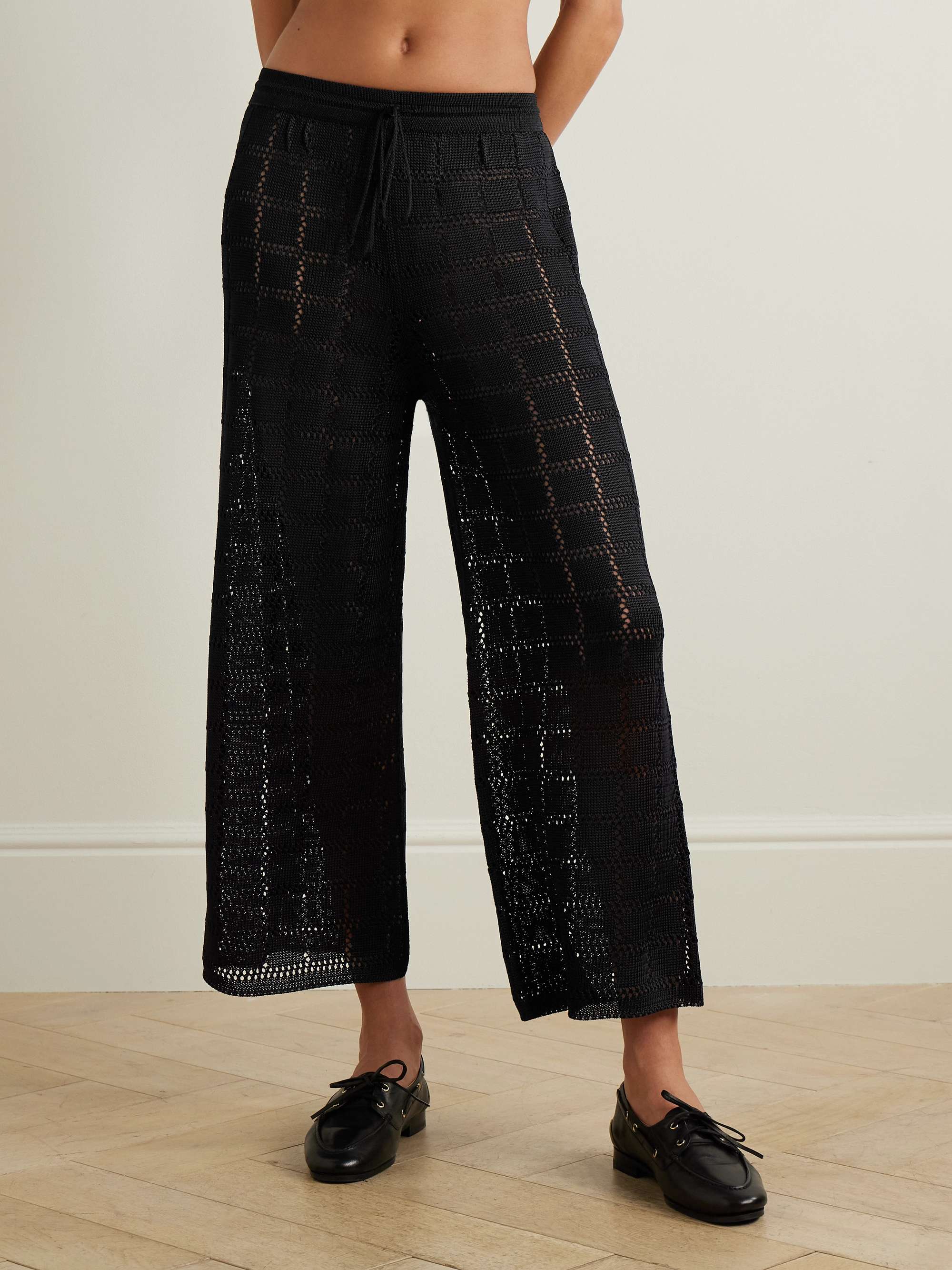 CALLE DEL MAR Cropped crochet-knit wide-leg pants