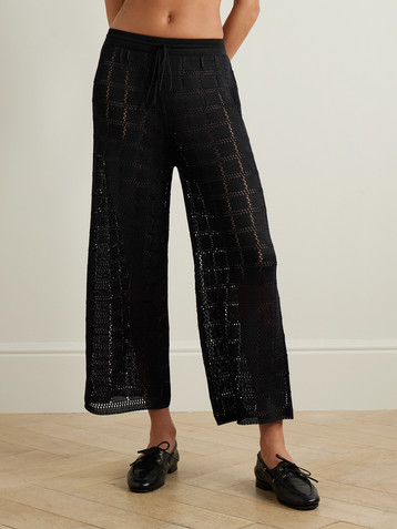 Calle Del Mar Pointelle-knit wide-leg pants