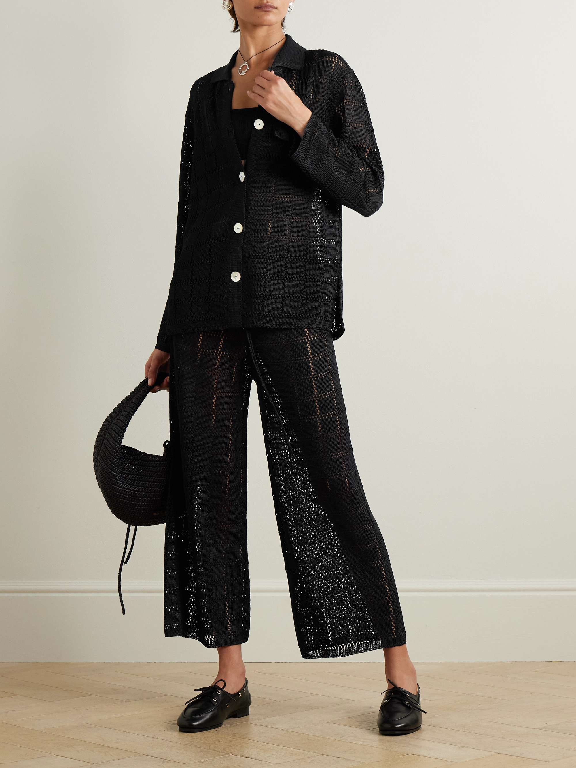 CALLE DEL MAR Cropped crochet-knit wide-leg pants