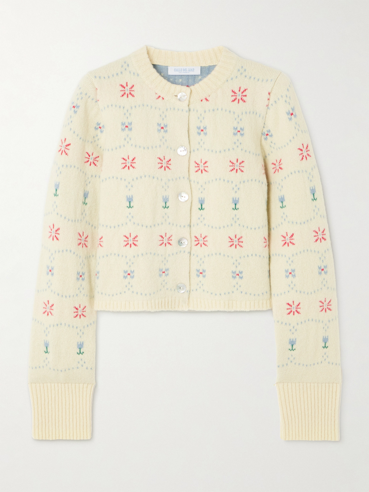 Calle Del Mar Cropped Cashmere And Silk-blend Jacquard Cardigan In Cream