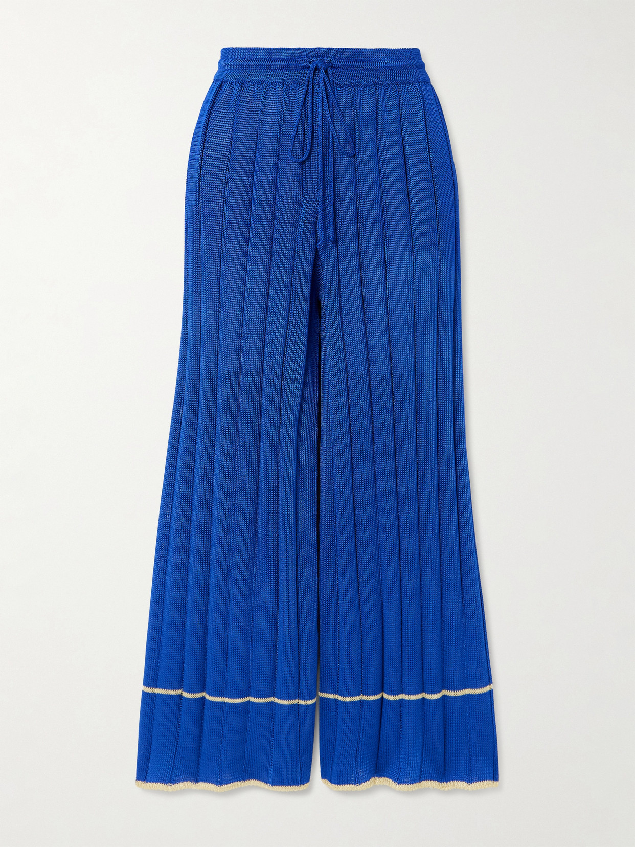 Calle Del Mar Ribbed-knit Wide-leg Pants In Blue