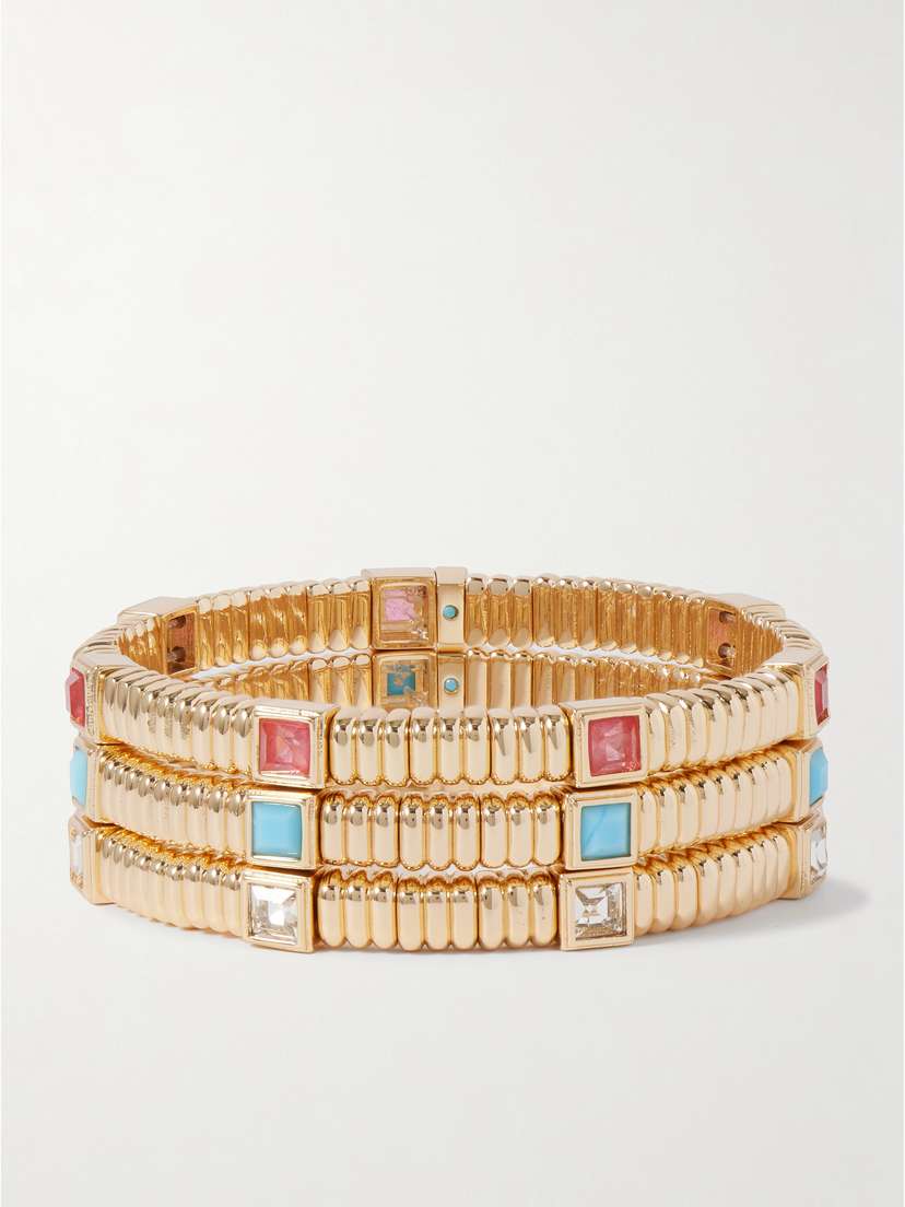 Roxanne Assoulin Giulia Set Of Three Gold-tone Crystal Bracelets