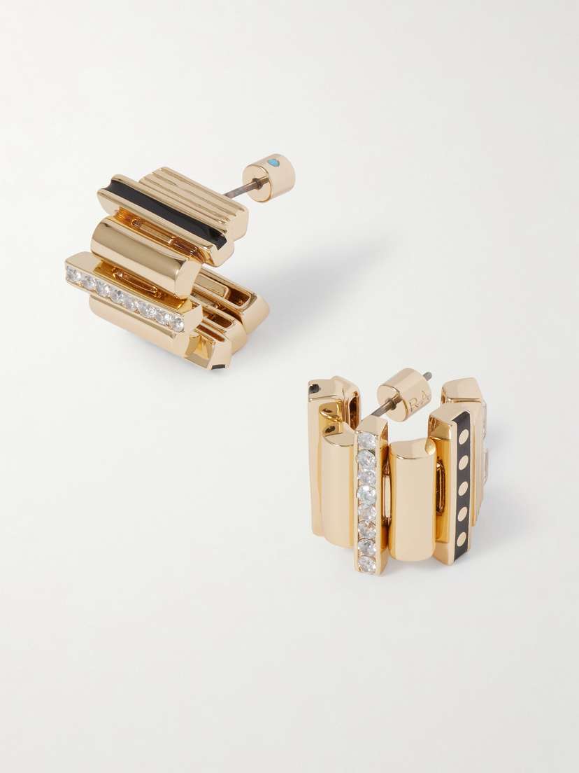 Roxanne Assoulin Empire Gold-tone, Enamel And Crystal Hoop Earrings