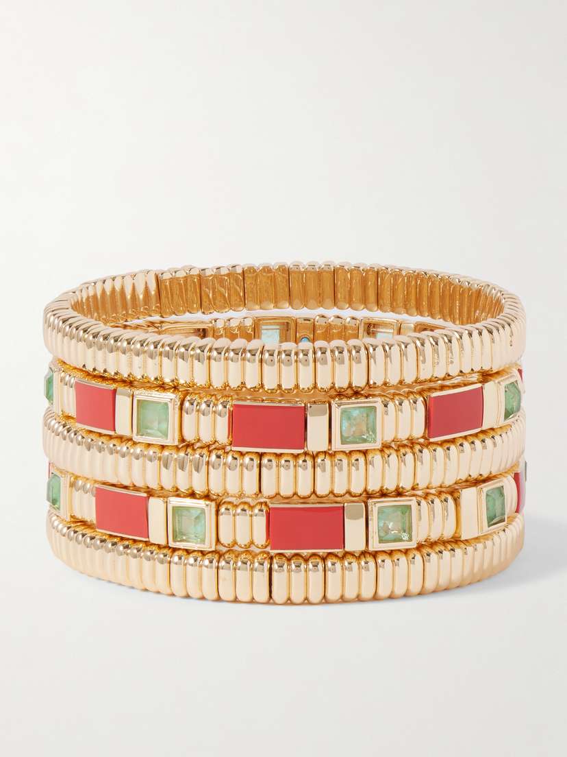 Roxanne Assoulin The Gilded Age Set Of Five Gold-tone, Enamel And Glass Bracelets