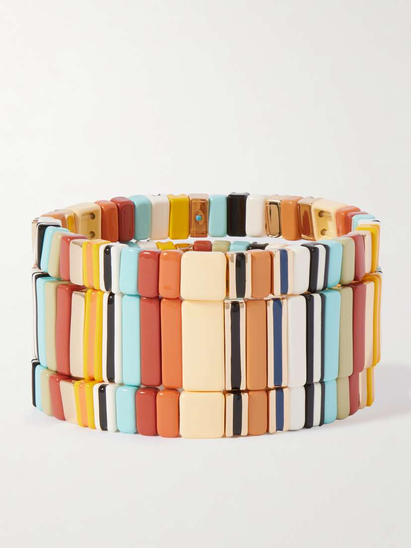 Roxanne Assoulin Sienna Set Of Three Gold-tone And Enamel Bracelets