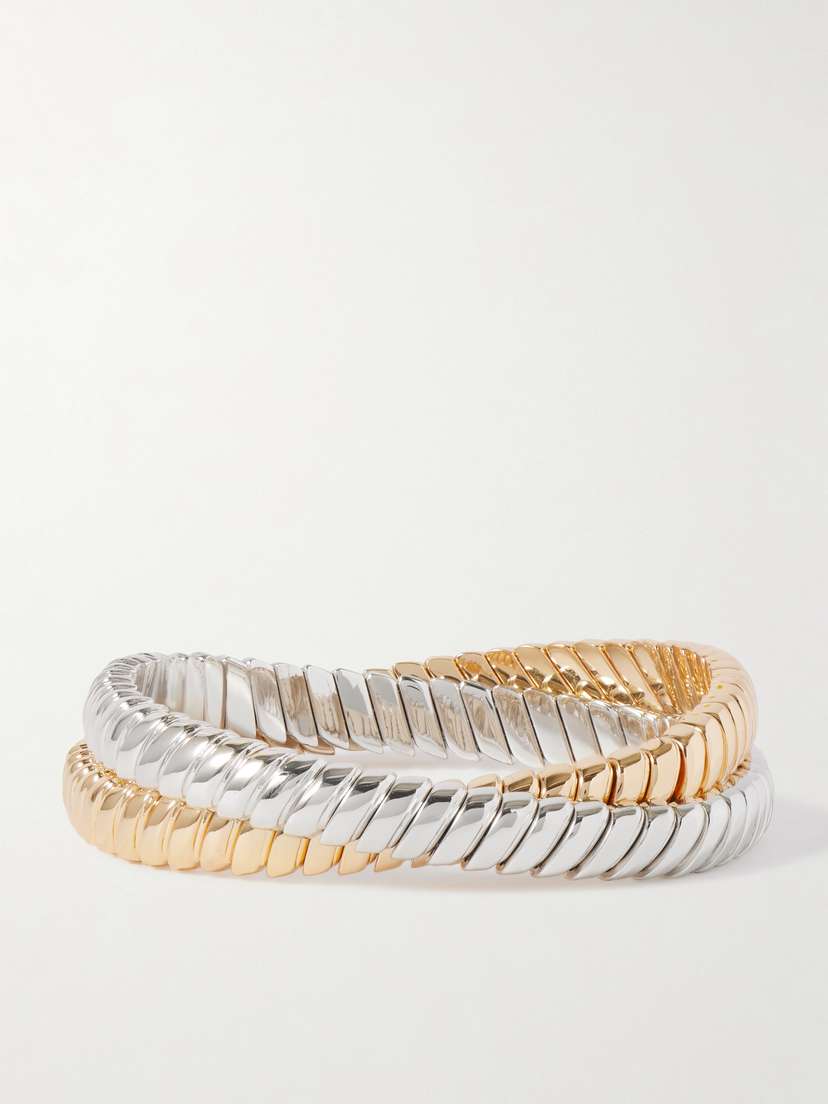 Roxanne Assoulin The Double Cobra Set Of Two Silver And Gold-tone Bracelets