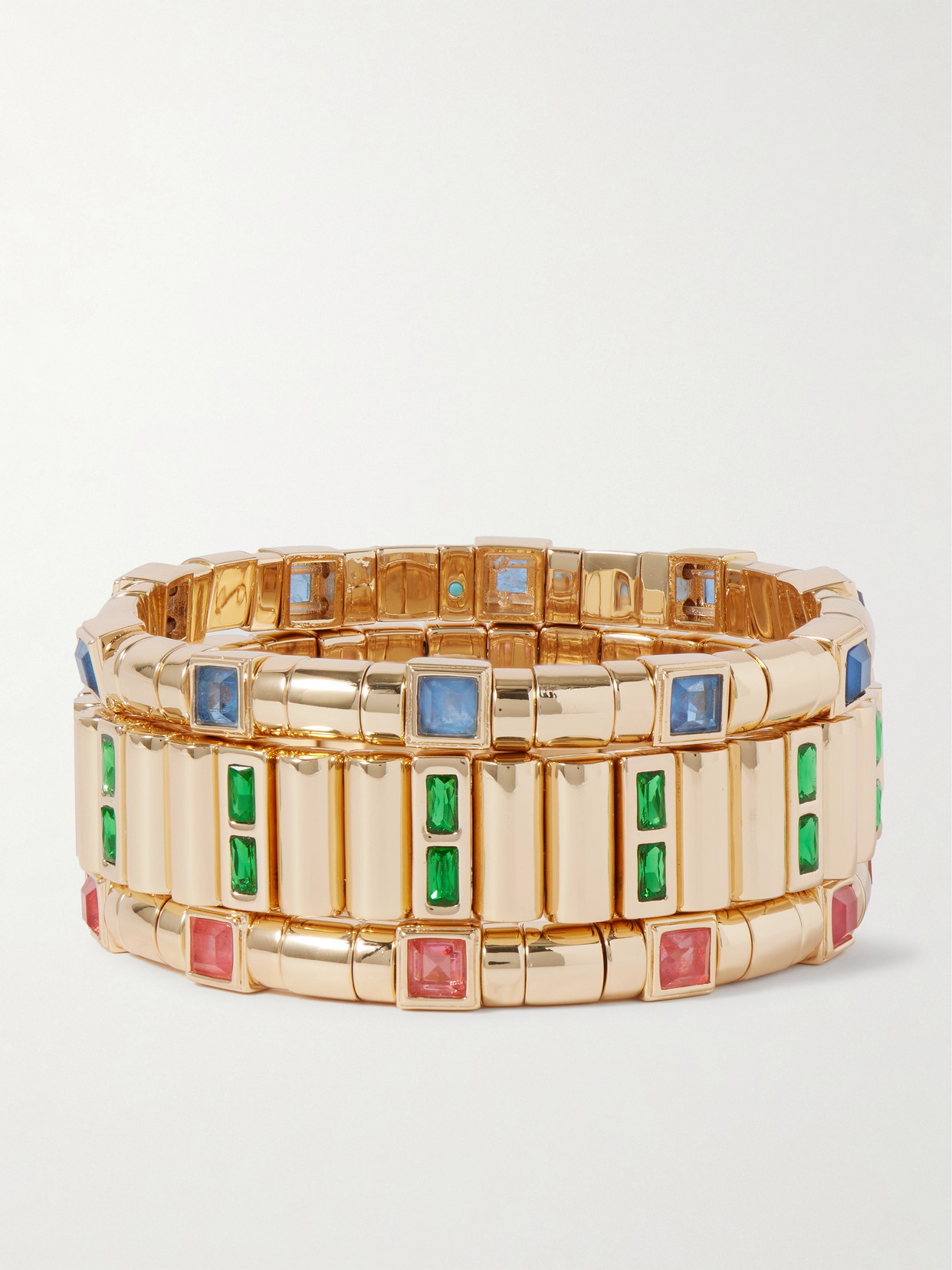 Roxanne Assoulin Bejeweled Set Of Three Gold-tone Crystal Bracelets In Multi