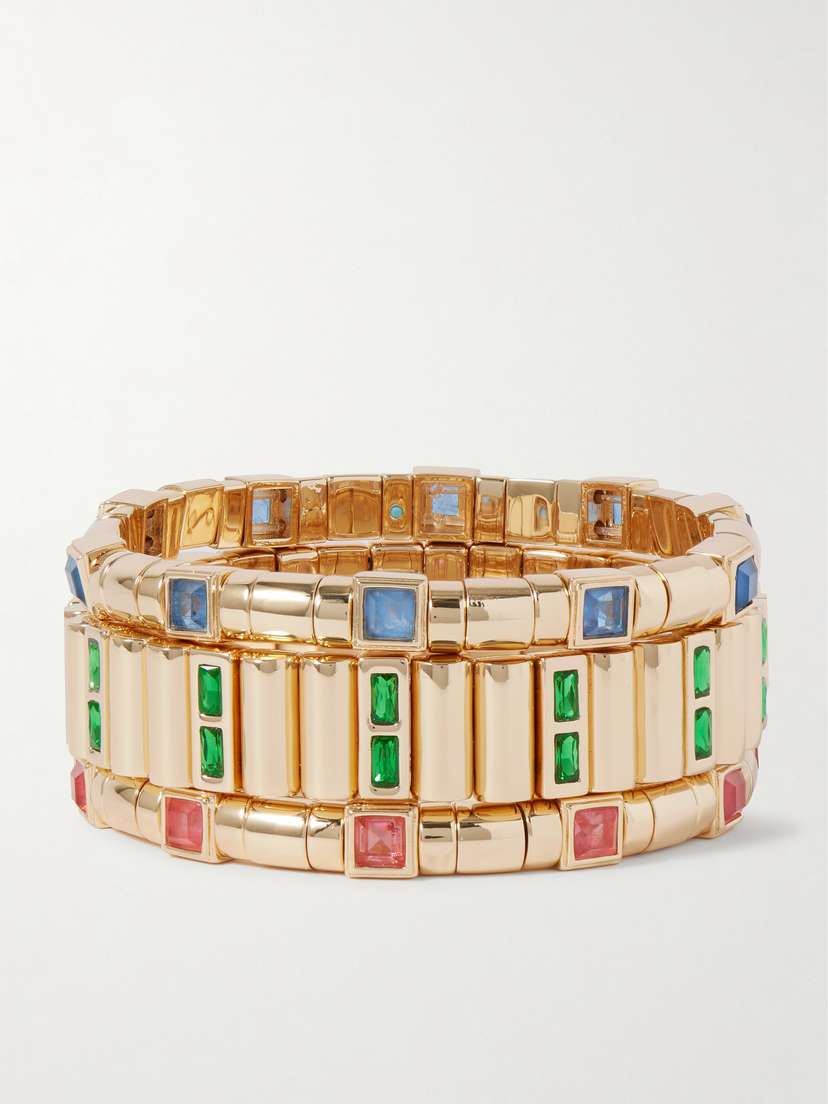 Roxanne Assoulin Bejeweled Set Of Three Gold-tone Crystal Bracelets