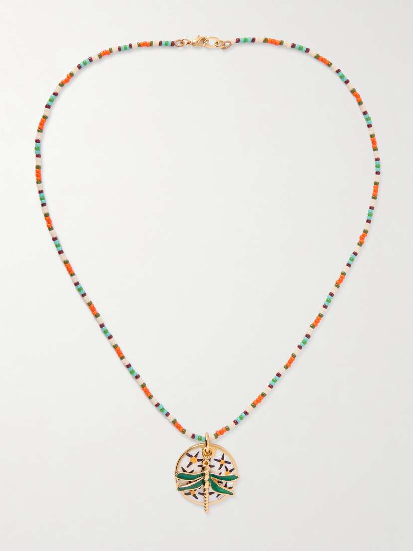 Roxanne Assoulin Happy Place Gold-tone Beaded Mother-of-pearl And Enamel Necklace