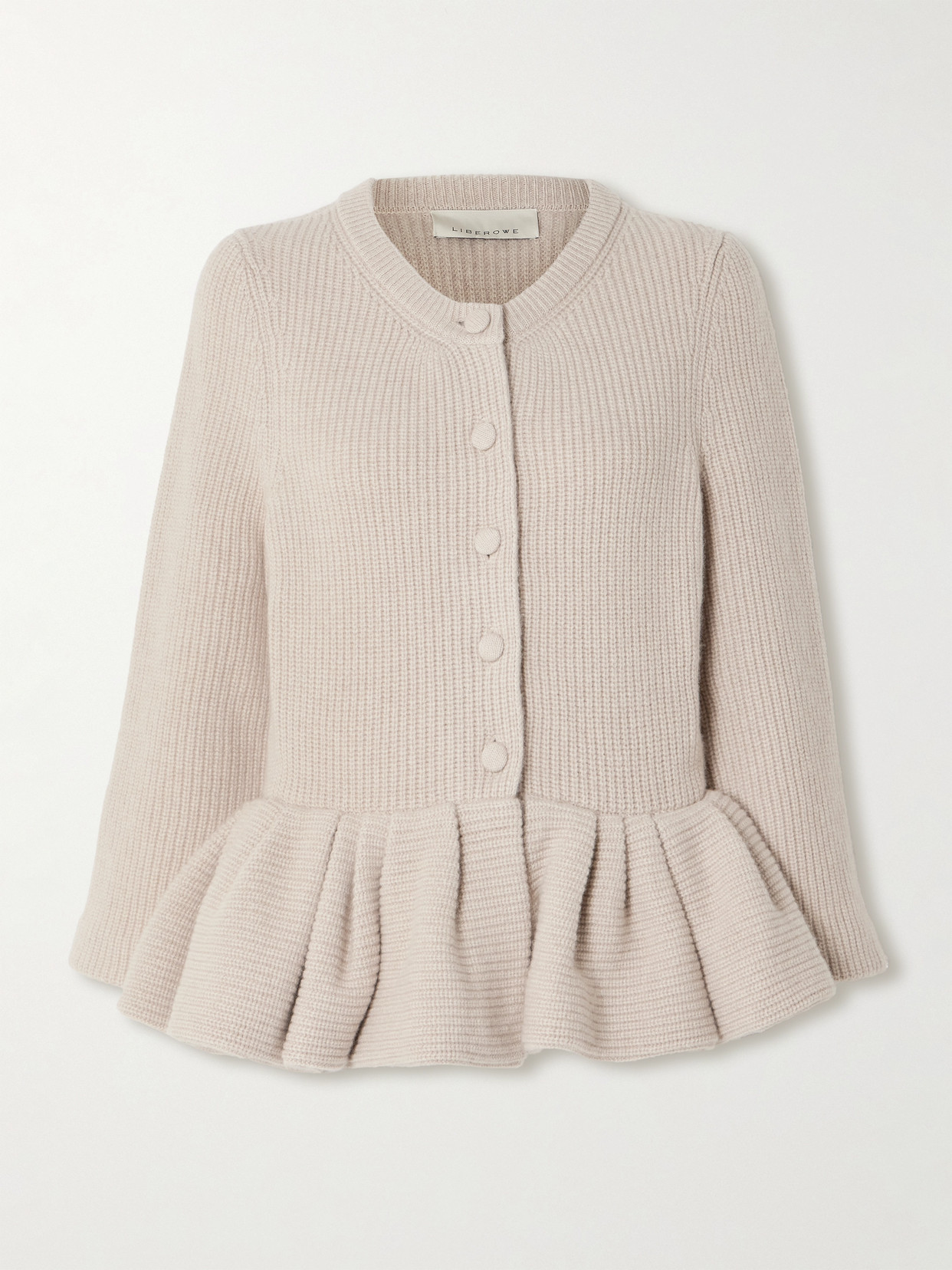 Liberowe Ruffled Cashmere Peplum Cardigan In Neutrals