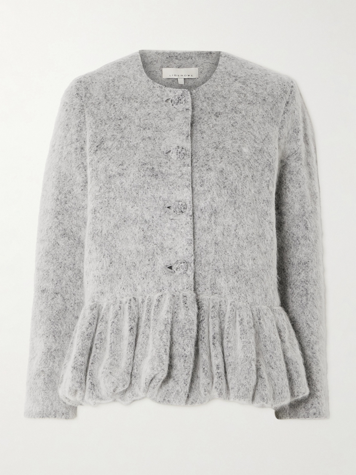 LIBEROWE RUFFLED BRUSHED-KNIT PEPLUM CARDIGAN