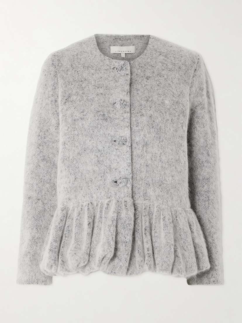 LIBEROWE Ruffled Brushed-knit Peplum Cardigan