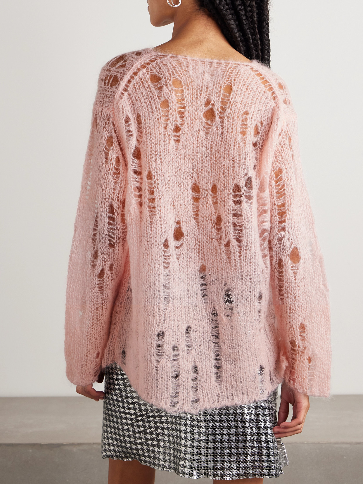 COMME DES GARCONS GIRL DISTRESSED OPEN-KNIT MOHAIR-BLEND SWEATER