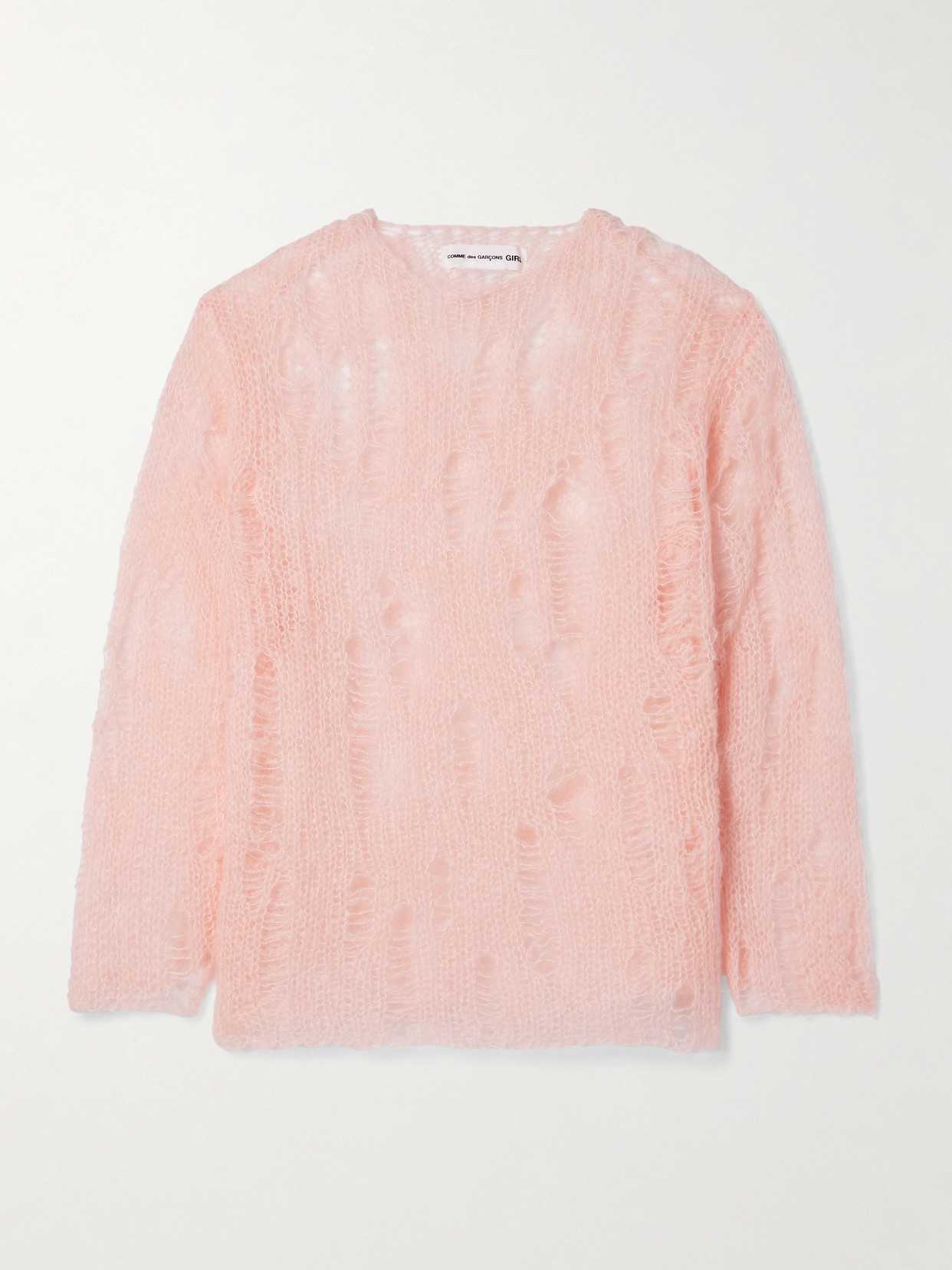 Comme Des Garcons Girl Distressed Open-knit Mohair-blend Jumper In Pink