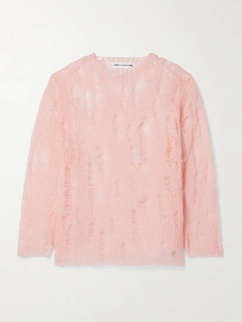 Comme des Garçons GIRL Distressed Open-knit Mohair-blend Sweater