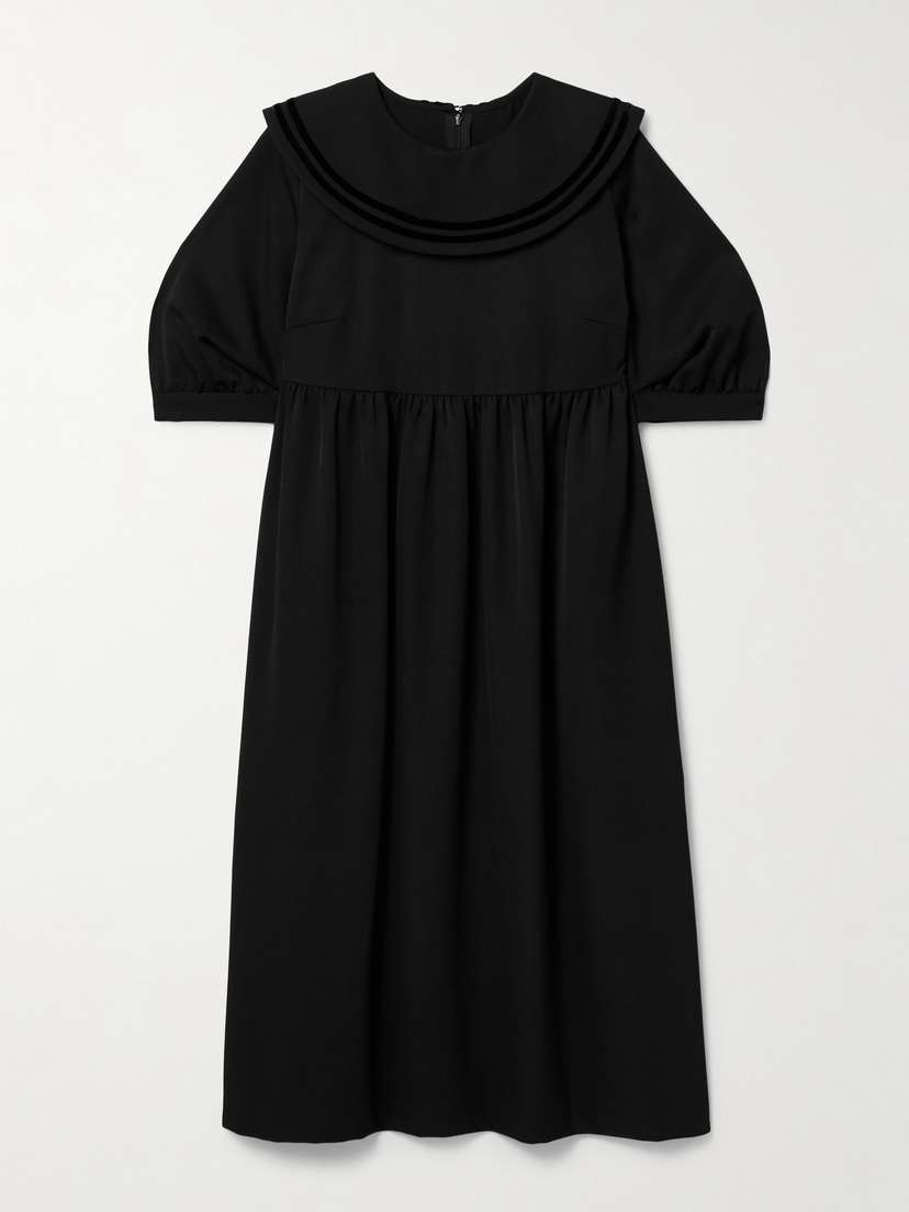 Comme des Garçons GIRL Velvet-trimmed Wool-gabardine Midi Dress