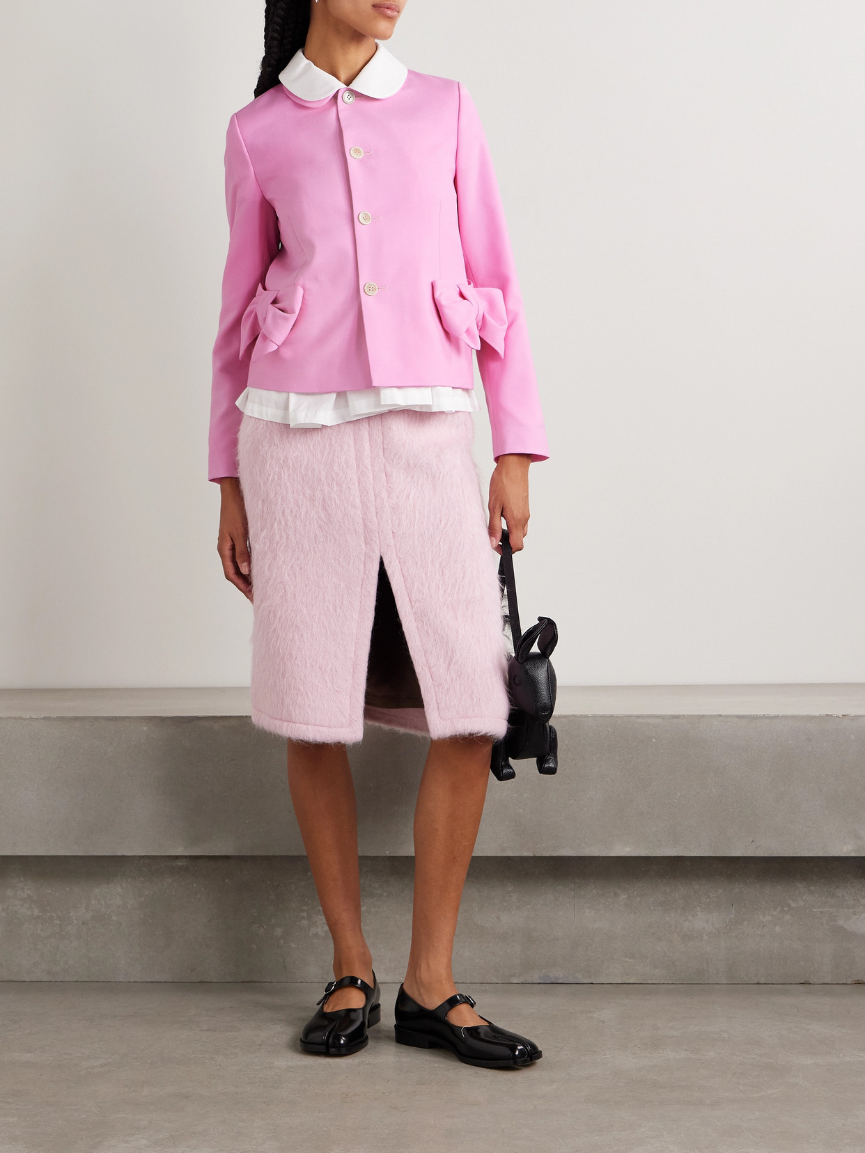 Comme Des Garcons Girl Bow-embellished Wool Grain De Poudre Jacket In Pink