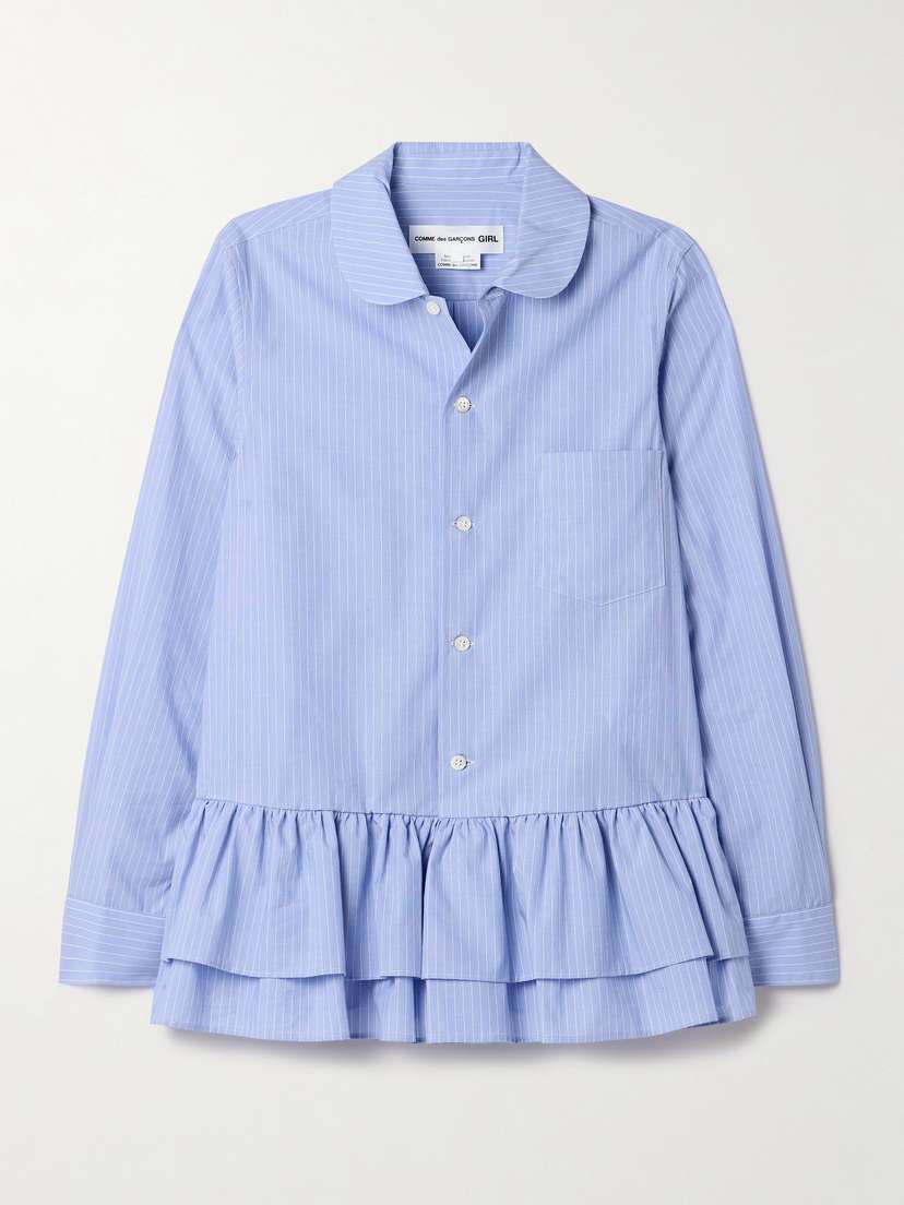 Comme des Garçons GIRL Layered Pinstriped Cotton-poplin Peplum Shirt