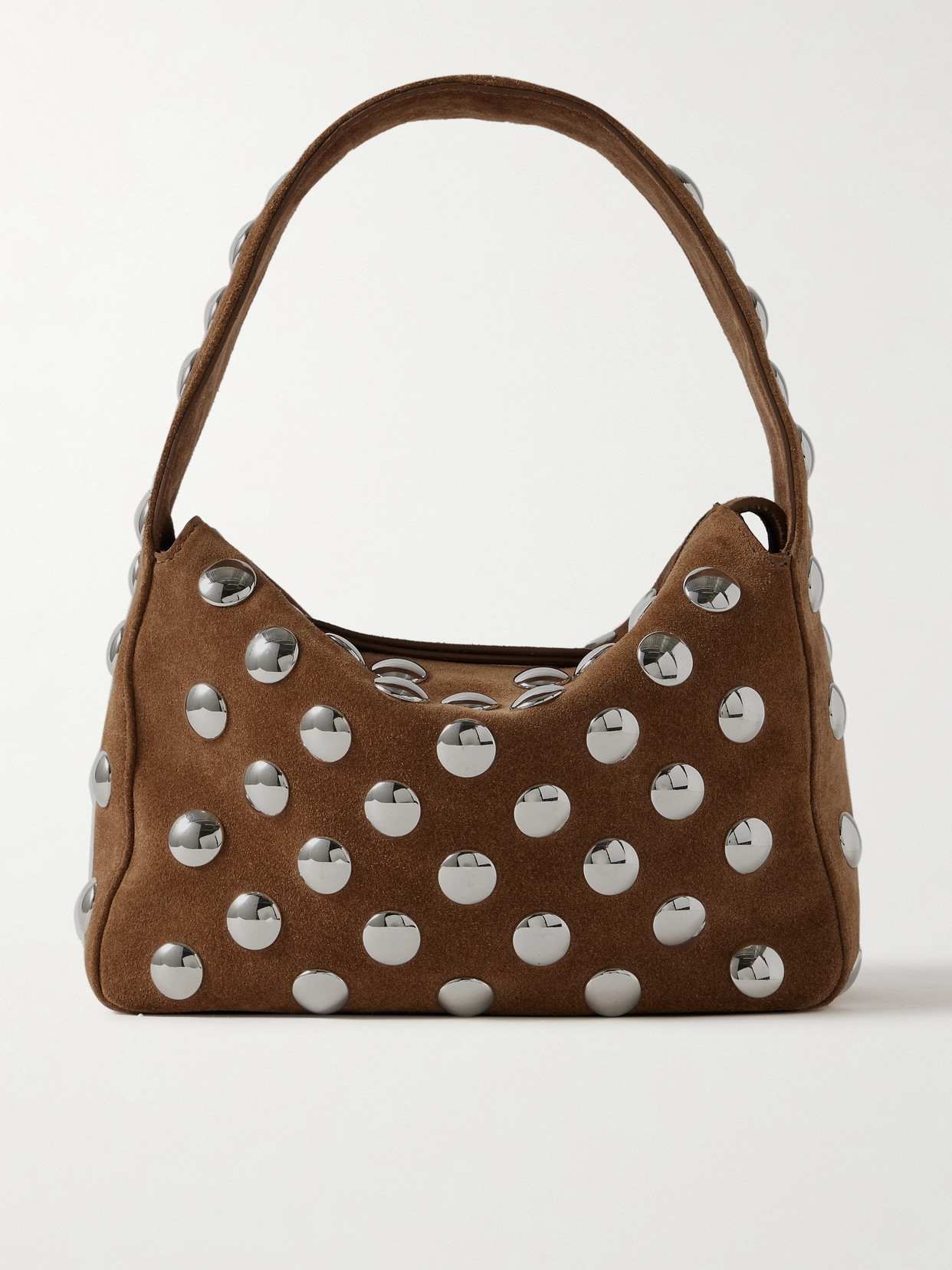 Khaite Elena Small Studded Suede Shoulder Bag In Brown