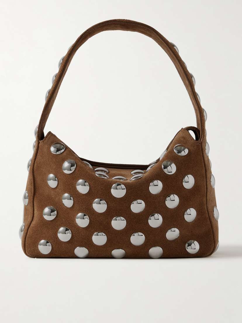 Khaite Elena Small Studded Suede Shoulder Bag