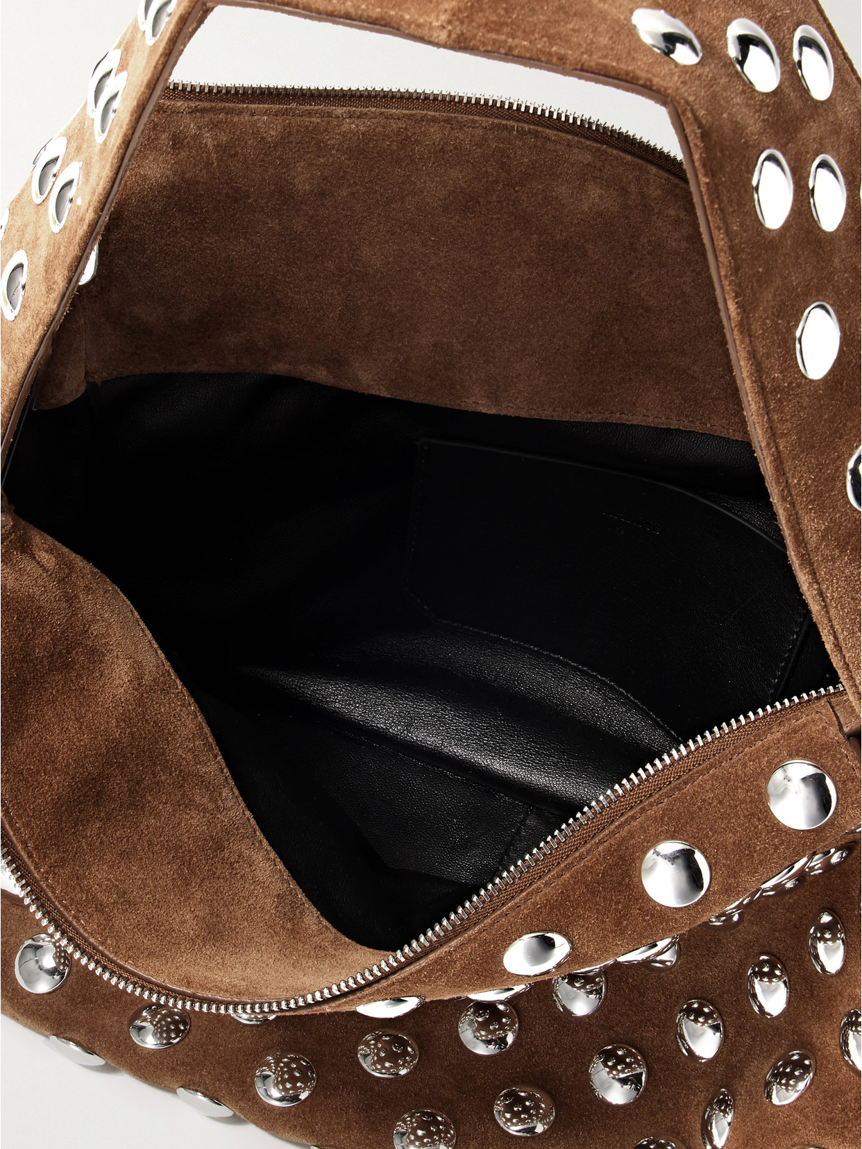 Shop Khaite Elena Medium Studded Suede Shoulder Bag In Brown
