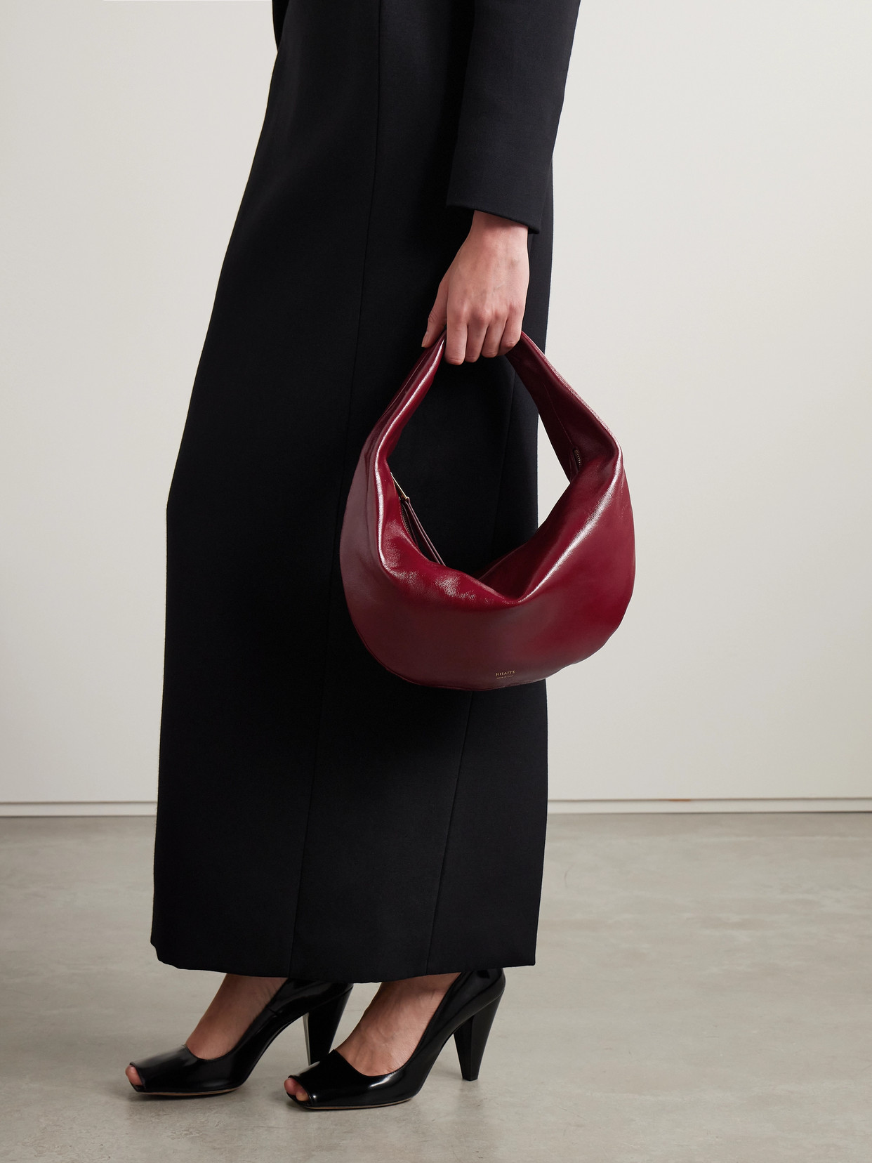 Khaite Medium Olivia Patent Hobo Bag In Burgundy