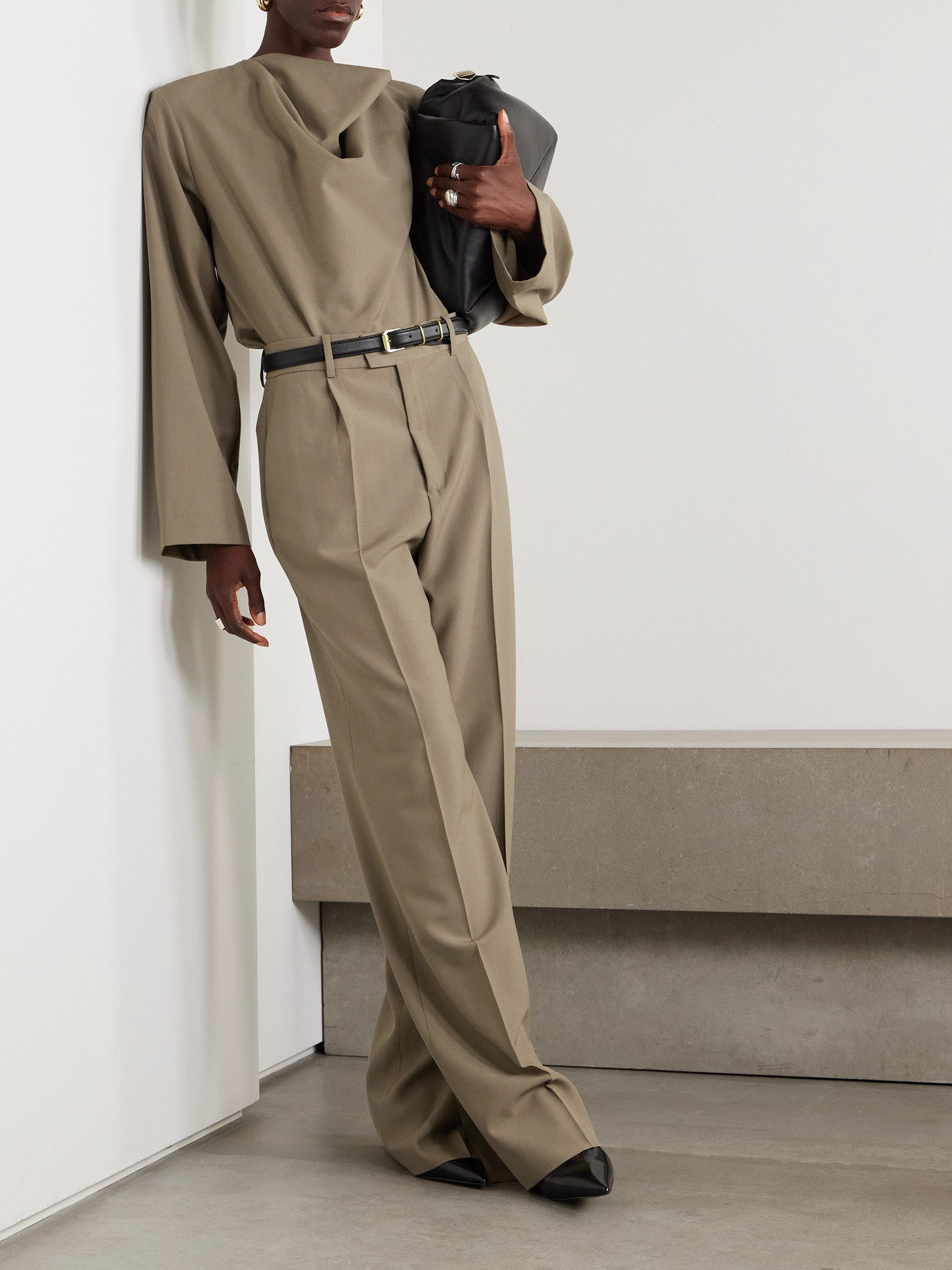 Rohe Pleated Wool Wide-leg Pants In Brown
