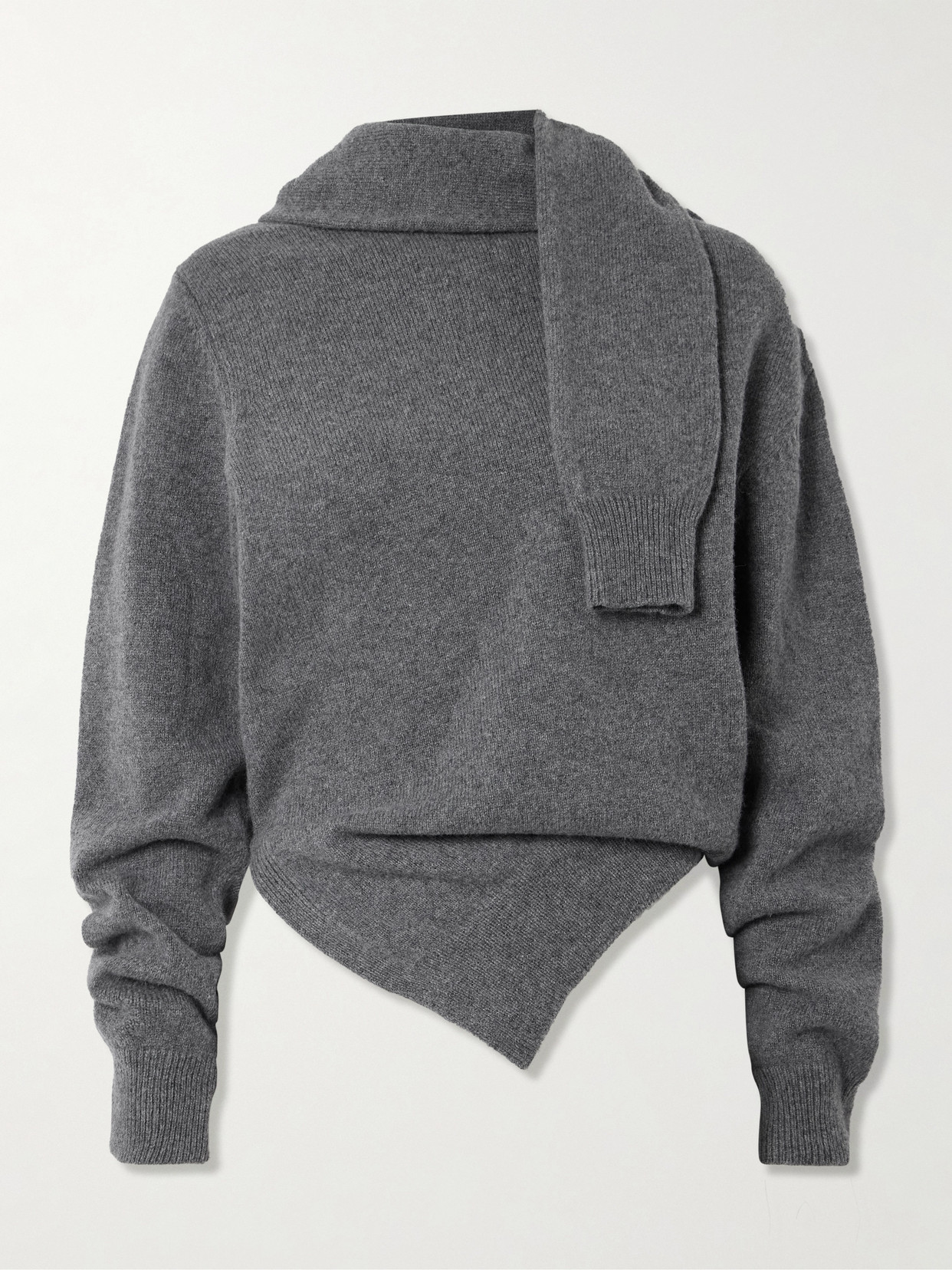 Rohe Scarf-detailed Ribbed Wool And Cashmere-blend Sweater In Gray