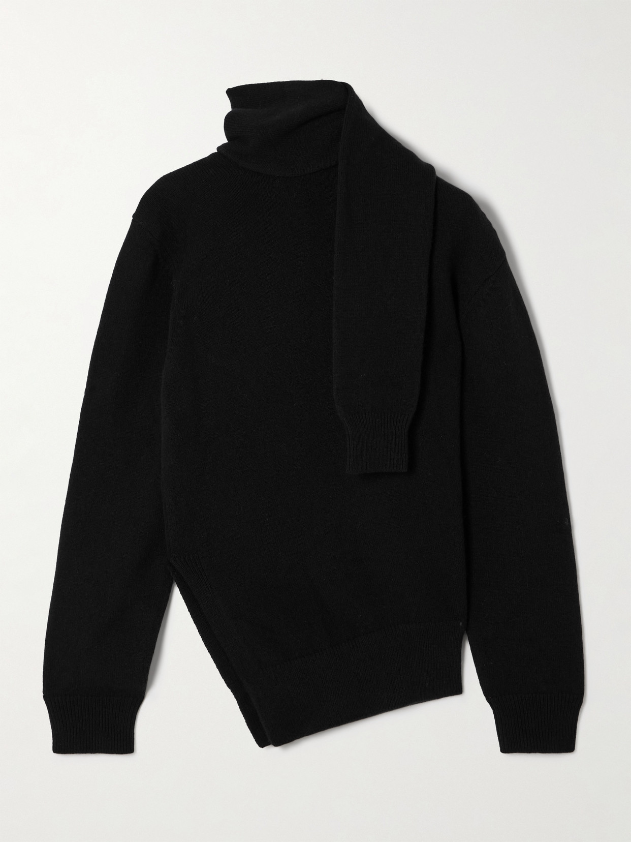 Rohe Scarf-detailed Ribbed Wool And Cashmere-blend Sweater In Black
