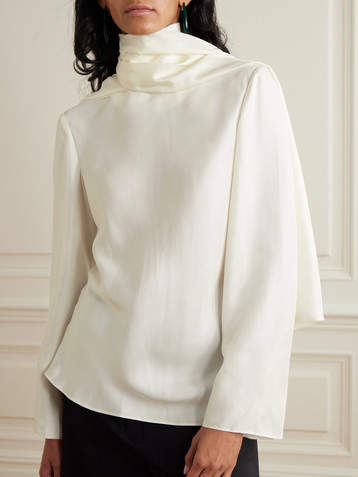 Róhe Tie-detailed silk-satin blouse
