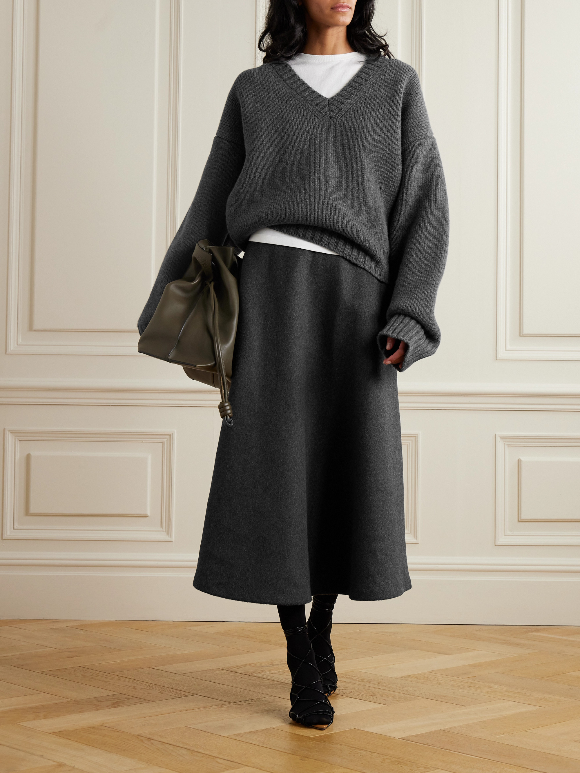 Róhe Recycled wool-blend felt midi skirt