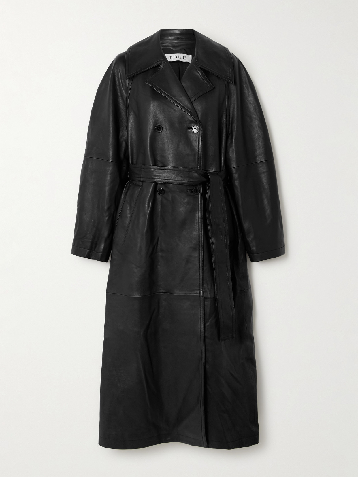 Rohe Belted Double-breasted Leather Trench Coat In Black